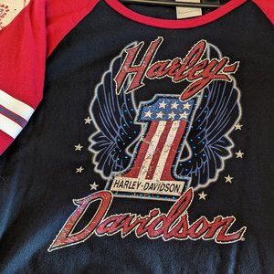 Harley-Davidson 2XL Patriotic One 3/4 sleeve rhinestone sparkle